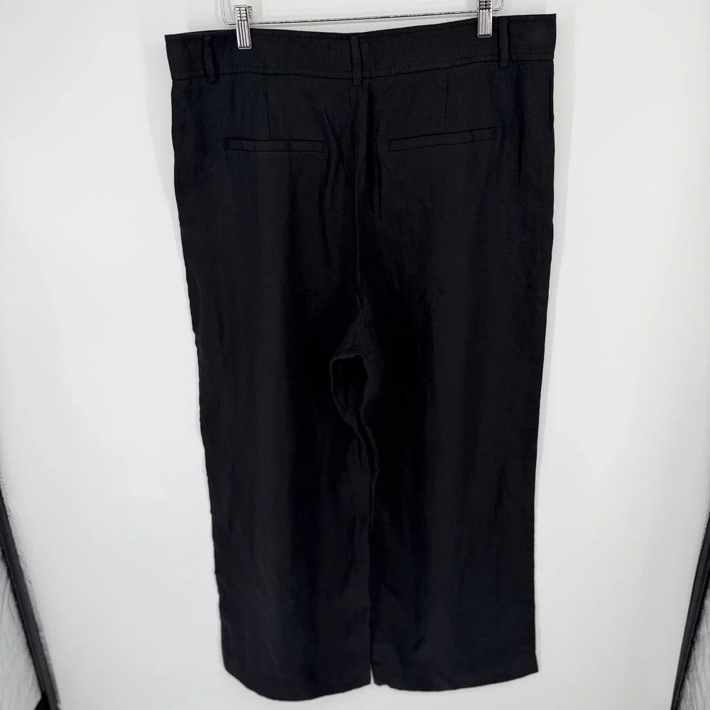 Everlane The Linen Way-High Drape Pant Women 16 Black High Rise Wide Leg NEW